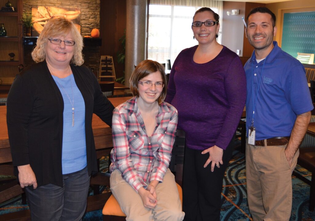 Pictured left to right are Renee Rishel, assistant general manager, Marriott's Fairfield Inn & Suites in Easton; Hospitality Program Graduate Abby; Tara Crutchley of Benedictine's Supported Employment Hospitality and Retail Training Program; and Waitman Vandorsdale, general manager of Marriott's Fairfield Inn & Suites, Easton.