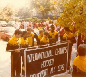 Benedictine's hockey team at the 1979 International Special Olympics.
